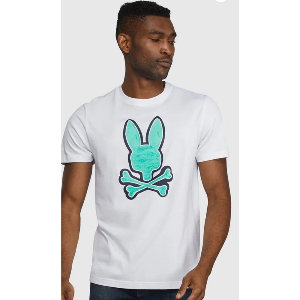 Psycho Bunny Bennett Graphic Tee in White sold out youth sz large women's small‎